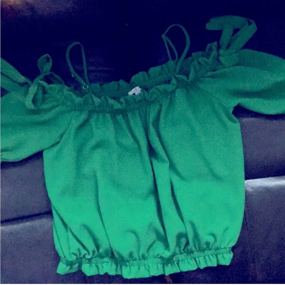 💙 NWOT Royal blue off the shoulder top w bow detail on sleeves- Sz S - Picture 7 of 10